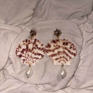 Free People Gold Shell Drop Earrings Mermaidcore Coastal Boho